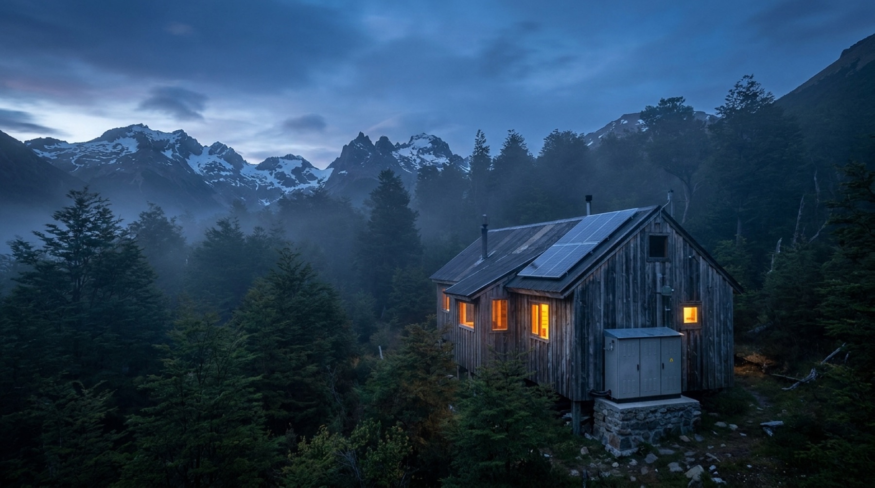 Cabaña off-grid en la Patagonia con paneles solares