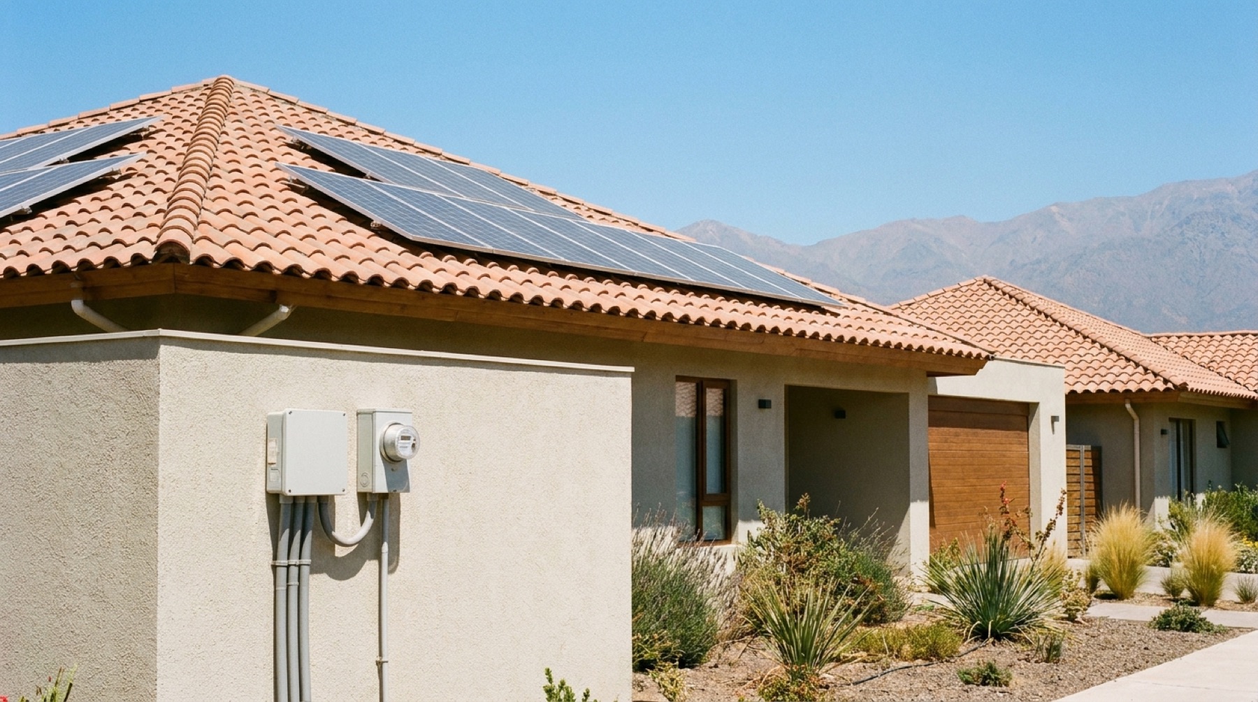 Casa urbana con paneles solares conectada a la red
